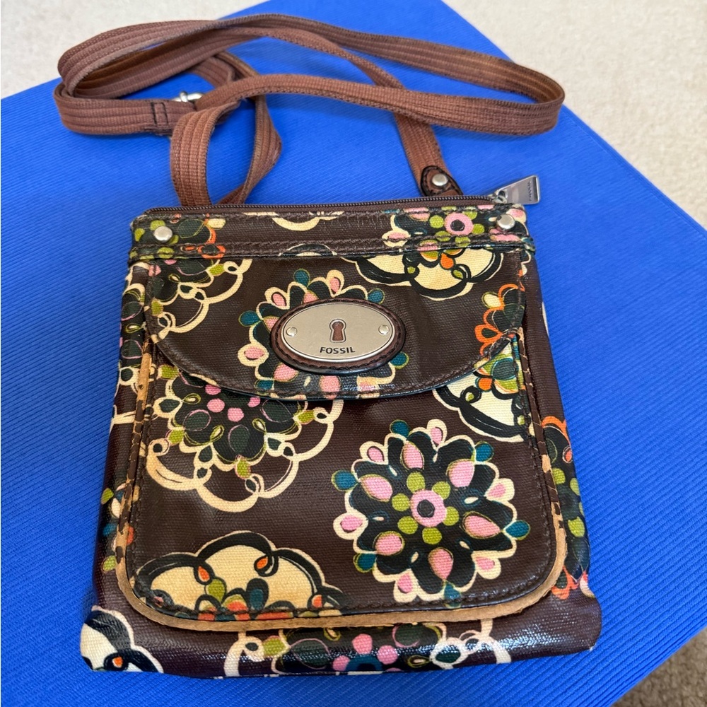 Fossil KEY-PER floral printed wax coated crossbody bag